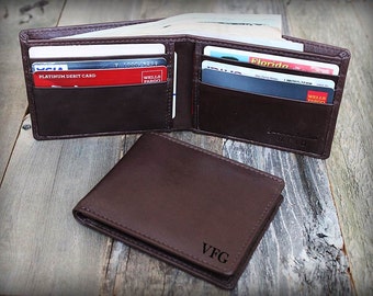 Personalized Slim Wallet - Father's Day - Father Gift - Minimalist Mens Leather Wallet - Thin Leather Wallet - Brown Leather Wallet -7120