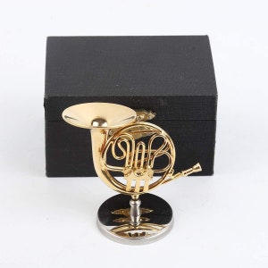 Miniature Instrument Acoustic French Horn Folk Music Instrument Miniature Replica French Horn with Cute Case - 2.3 Inches