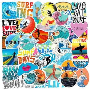 Summer Surf Theme Waterproof 50-Pack Vinyl Sticker Bomb Decal Graffiti Roll Mix Water Bottle Car Skateboard Laptop Luggage