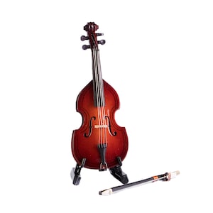 Miniature Instrument Acoustic Bass Music Instrument Miniature Replica Upright Bass with Stand and Case - 4 Inches