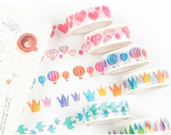 Beautiful Watercolour Style Assorted Paper Washi Tape 15mm x 7m Easy to Tear Eco Friendly