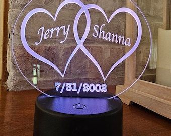 Custom laser engraved LED light, wedding, anniversary gift, wedding gift, color changing light, nightlight, acrylic light, multi light, love
