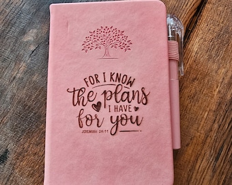 Laser Engraved Bible Verse Notebook, Faux Leather Journal with Pen, pocket notebook, stocking stuffer