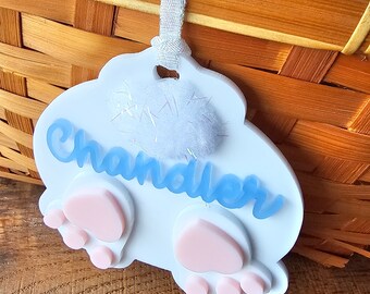 Easter basket tag,  name tag, Acrylic Tag, with Ribbon, Personalized Gift, Easter basket bunny tag, Easter gift tag, bunny butt Easter tag,