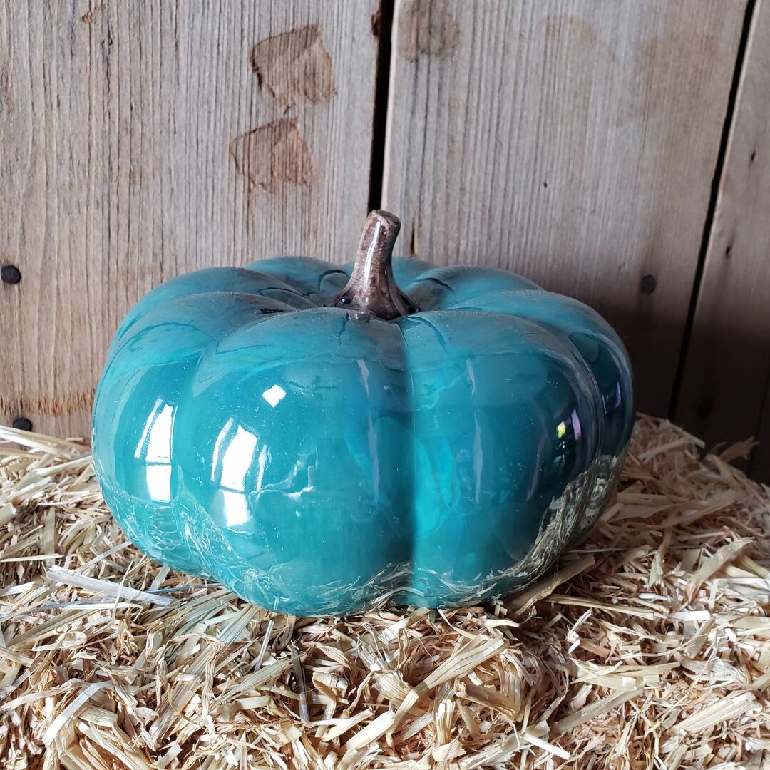 Turquoise Pumpkin, Ceramic Pumpkin, Blue Pumpkin, Pearlized Pumpkin, Fall Decor, Turquoise Decor