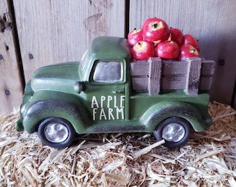 Green Distressed Apple Farm Truck, Fall Tiered Tray Decor, APPLE FARM truck, ceramic truck, fall decor