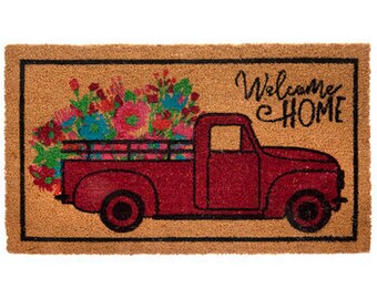 Truck doormat, floral,Autumn flower doormat, door mat, Coir doormat, 30 in, fall decor, outdoor decor, outdoor mat, colorful mat, fall truck