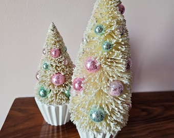 Pastel cupcake trees, Christmas party decor, Christmas village decor, candy land, cake decor, sweets, shabby chic, pink trees, pastel decor