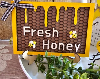 Bee tiered tray decor, tiered tray set, honey bee, honey, fresh honey, bee hive, bee happy, bee set, laser cut tiered tray decor, custom