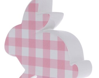 Two sided Black or pink buffalo check bunny, ceramic bunny, tiered tray decor, bunny craft supply, buffalo check Easter, farmhouse decor