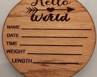 Hello World birth announcement sign, newborn baby, hospital sign, baby decor, 3D wood sign, baby decor, wood sign, red oak wood,  laser cut