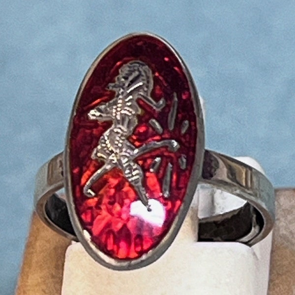 Sterling Silver Red Enamel Ring by Siam Sterling 3.5g Size 5