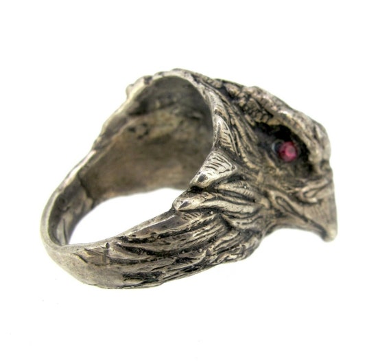 Vintage Sterling Silver Eagle Head Ruby Eyes Ring… - image 6