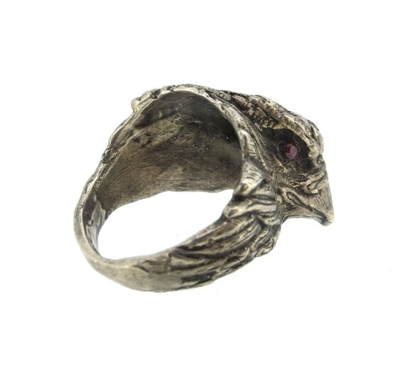 Vintage Sterling Silver Eagle Head Ruby Eyes Ring… - image 3