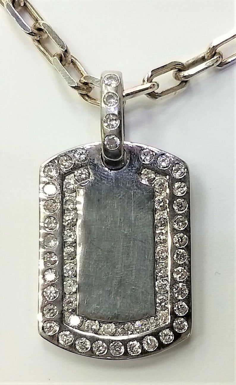 Cool Sterling Silver Junk Yard Dog Chain /& Dog Tag with CZ/'s 925
