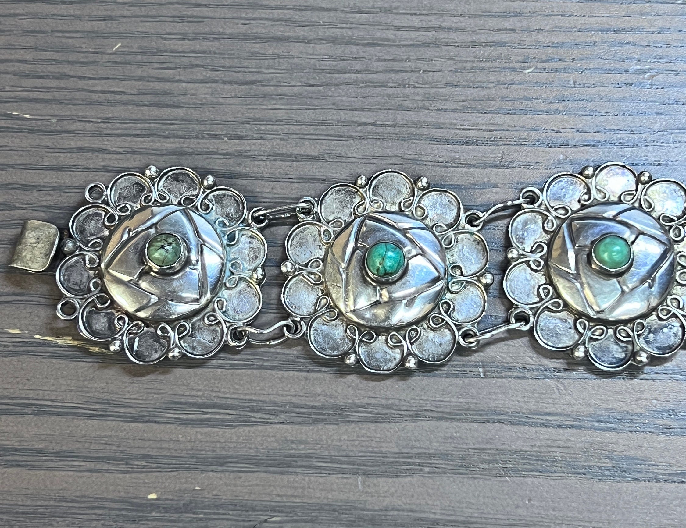 Vintage Artist Signed Heavy Sterling Bezel Set Turquoise