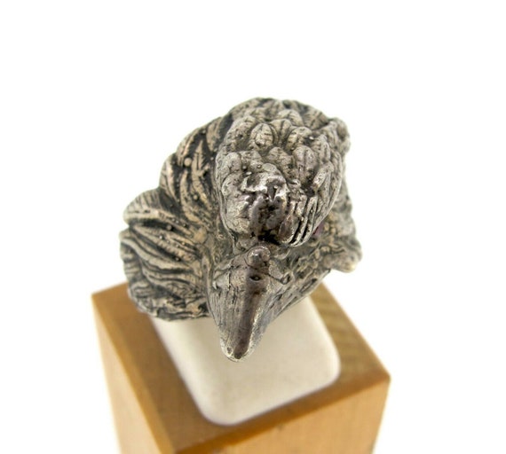 Vintage Sterling Silver Eagle Head Ruby Eyes Ring… - image 5
