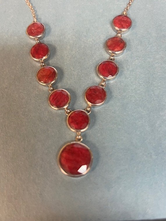 Sterling Silver Ruby Beaded Necklace 25.2g 18''