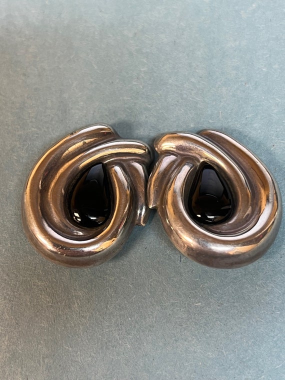 Sterling Silver Onyx Clip-On Earrings 24.1g - image 1