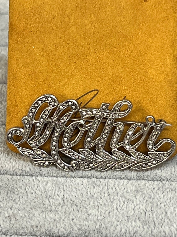 Sterling Silver Marcasite "Mother" Brooch 14.1g