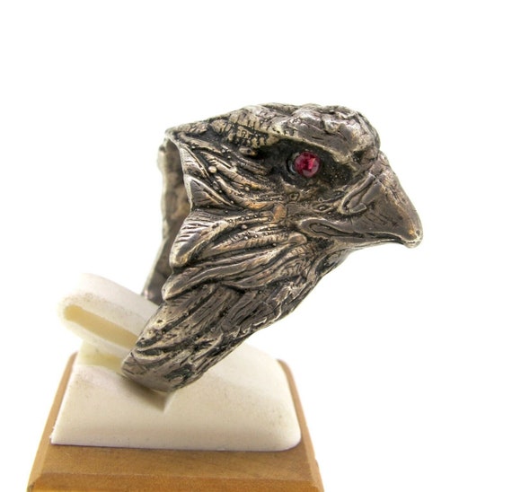 Vintage Sterling Silver Eagle Head Ruby Eyes Ring… - image 4