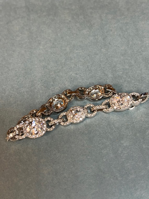 Sterling Silver CZ Beaded Bracelet 22.3g 7.5'' - image 4