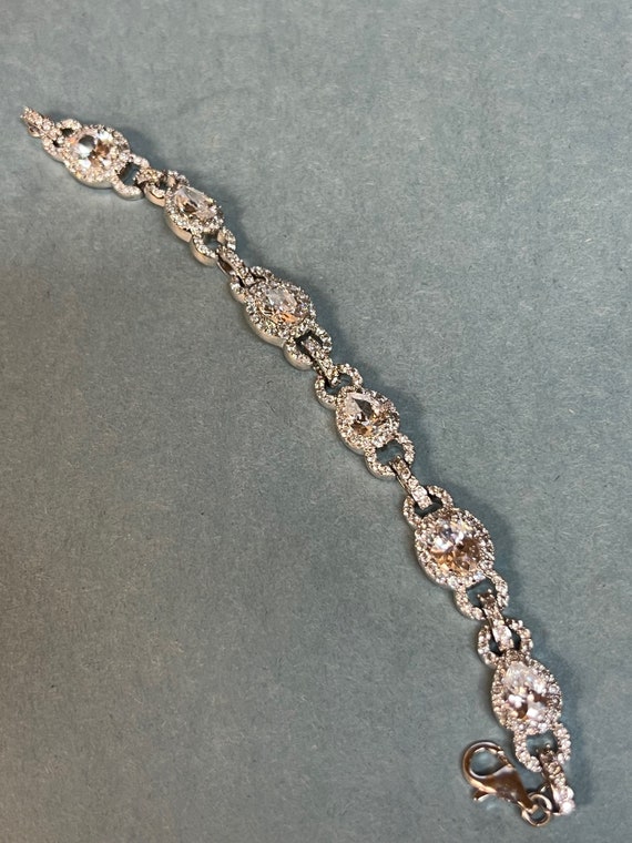 Sterling Silver CZ Beaded Bracelet 22.3g 7.5'' - image 3