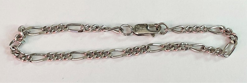 Vintage Sterling Silver Unisex 3 MM Figaro Link Chain Bracelet 7 14