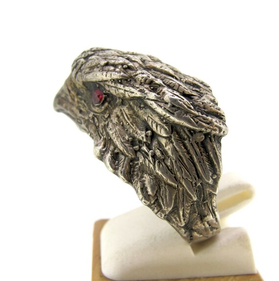Vintage Sterling Silver Eagle Head Ruby Eyes Ring… - image 8