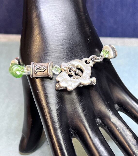 Israeli Made Pewter & Green Beads Bracelet by Dano