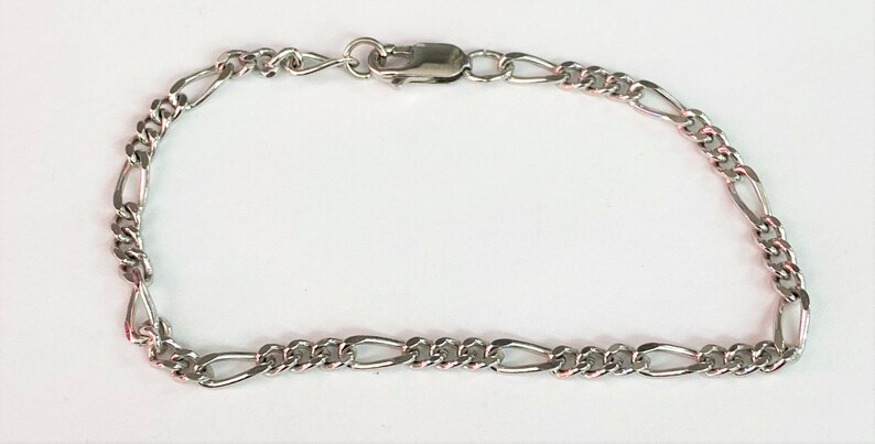 Vintage Sterling Silver Unisex 3 MM Figaro Link Chain Bracelet 7 14