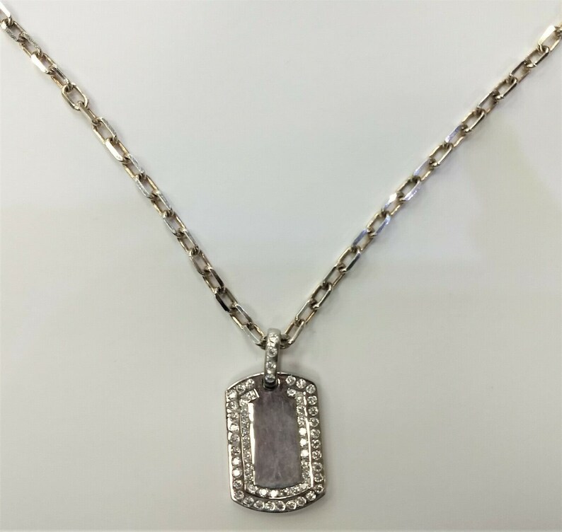 Cool Sterling Silver Junk Yard Dog Chain /& Dog Tag with CZ/'s 925