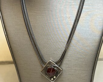 Sterling Silver CZ Agate Pendant Chain Necklace 22.2g 20