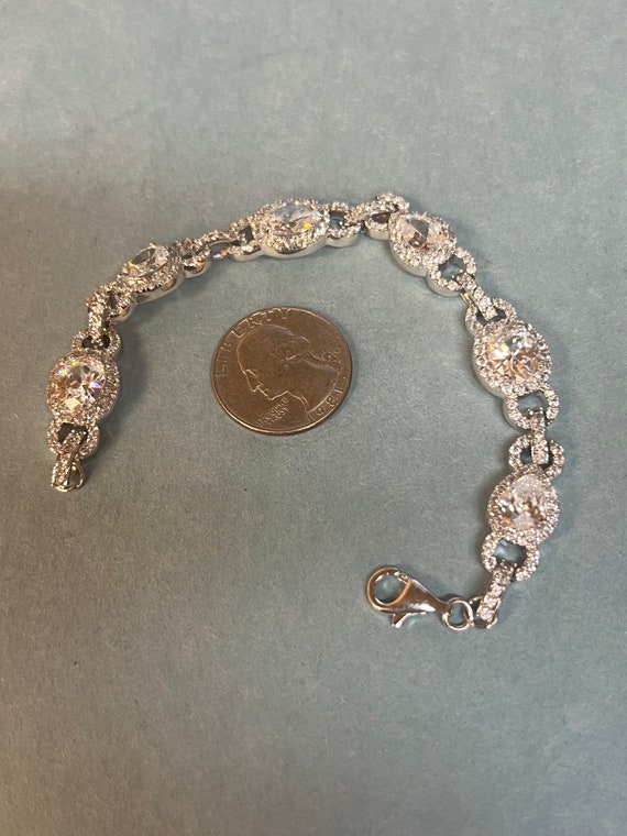 Sterling Silver CZ Beaded Bracelet 22.3g 7.5'' - image 5
