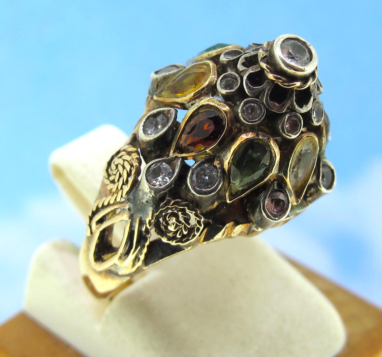 Vintage 585er Gelbgold Thai Prinzessin Ring mit Bunten Steinen Ring Gr. 55
