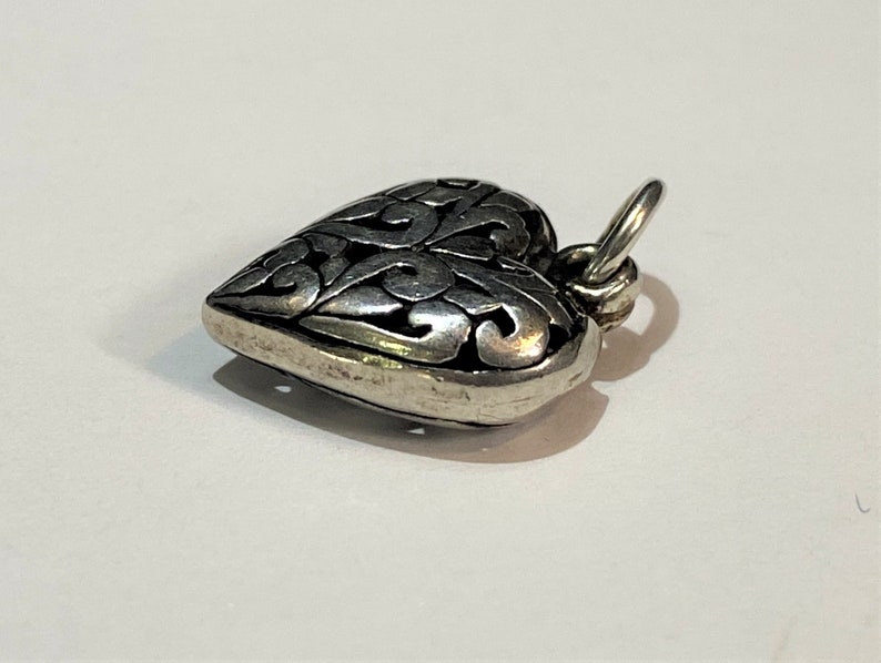 Vintage Sterling Silver Intricate Puff Heart Charm Pendant