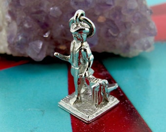 Patriot with Rifle and Plow Vintage Solid Sterling Silver Charm