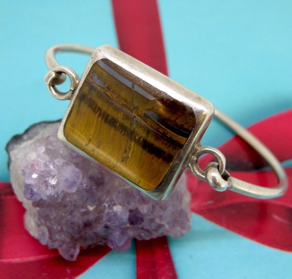 Mexico Made .925 Sterling Silver Tigers Eye Stone… - image 1