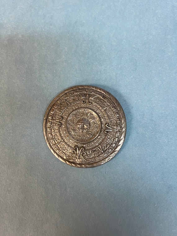 Vintage Sterling Silver Aztec Calendar Brooch/Pin… - image 1