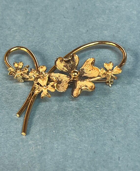 Gold Tone Sterling Silver Floral Design Brooch/Pi… - image 1