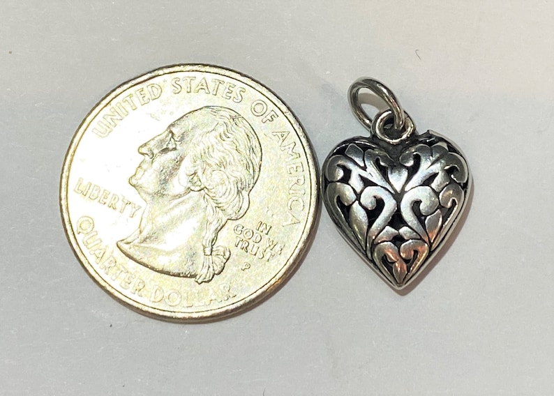 Vintage Sterling Silver Intricate Puff Heart Charm Pendant