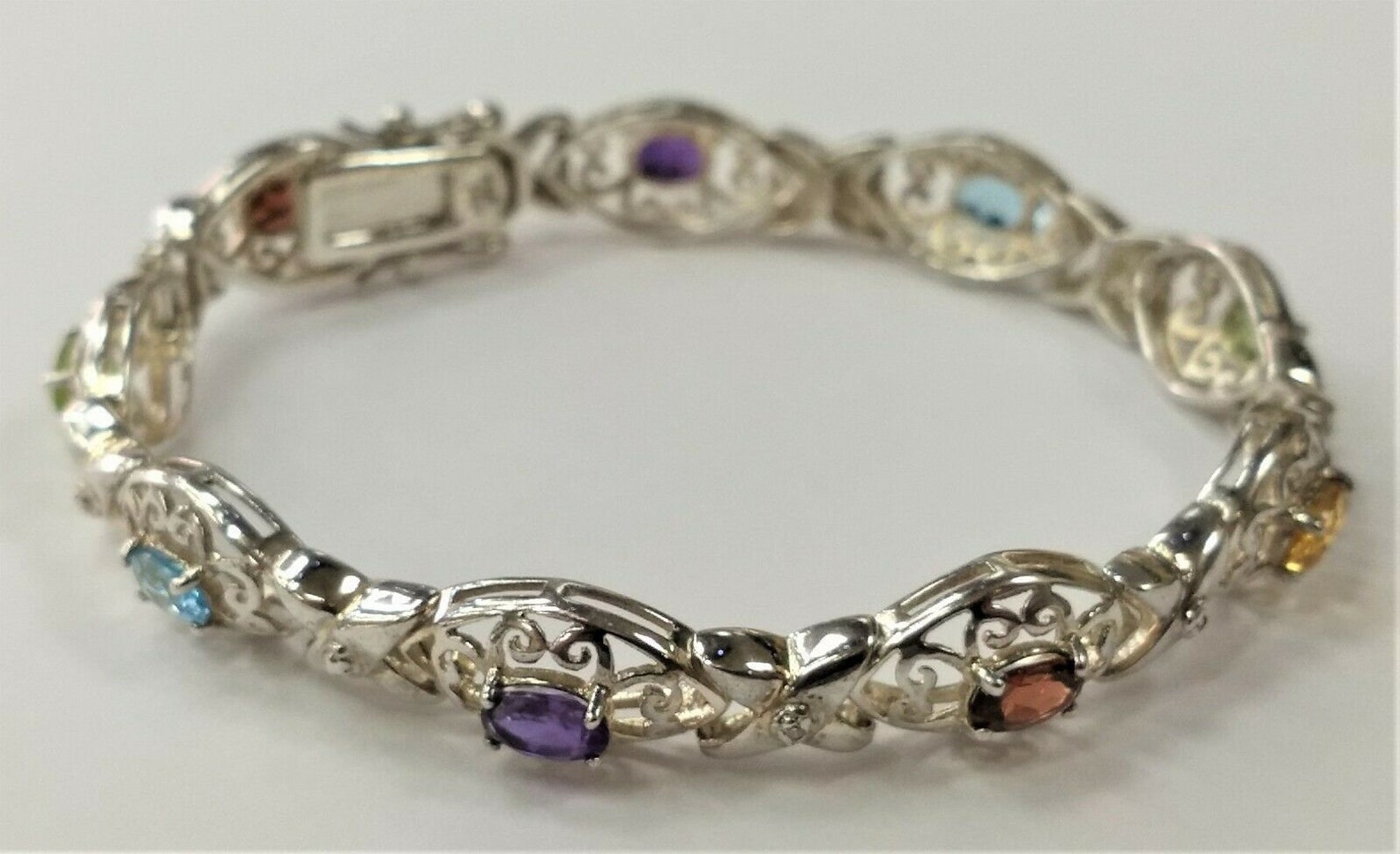 Classic Ornate Multi Color Stone Sterling Silver Bracelet 925 Etsy