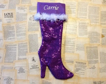 purple christmas stocking personalized with name and fur high heel purple christmas decoration custom high quality handmade gift for her - Purple Christmas Stocking purple christmas stocking personalized with name and fur high heel purple christmas decoration custom high quality handmade gift for her - Purple Christmas Stocking