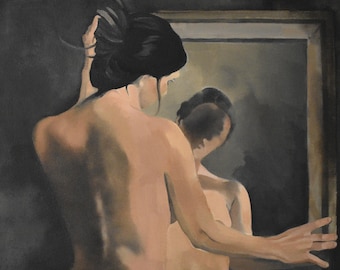 Lady In The Mirror 14x18x.5 original bedroom art figurative art woman art