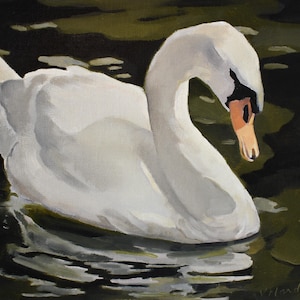 Swan, 10x8 original oil painting swan art, bird art, water birds, white bird, swans