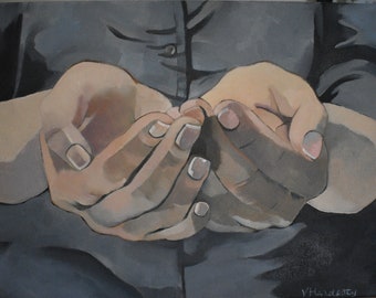 Humble Hands 12x16x.5 original oil painting figurative hand art spiritual art