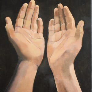 Surrender 10x8 praying hands original oil painting on Linen stretched canvas, religious art