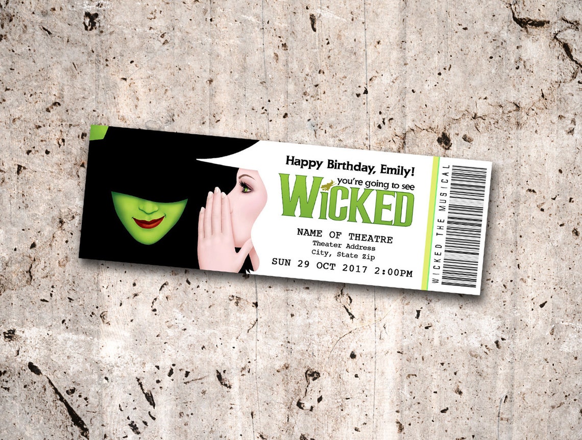 wicked the musical collectible theater ticket personalized