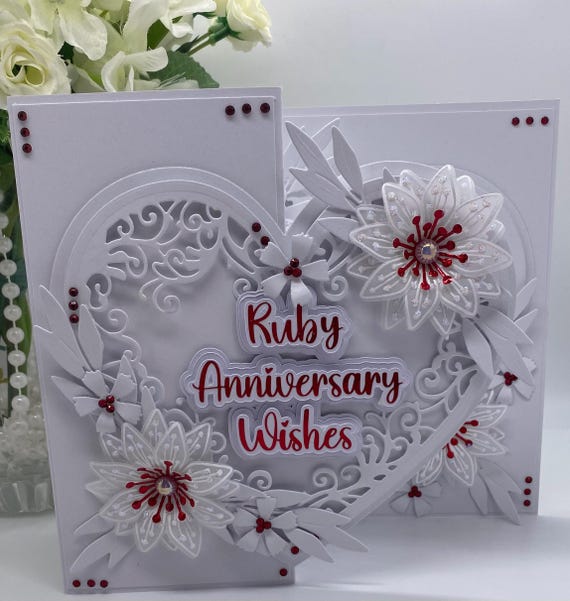 thumbnail image 2 of Personalised Handmade Ruby 40th Wedding Anniversary Card - Custom Names & Date 2 of 5