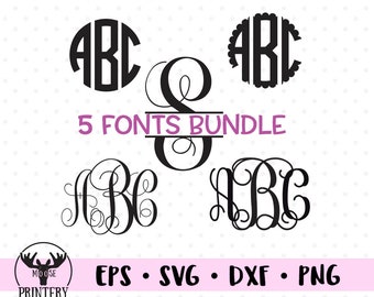 Cricut Fonts bundle SVG Cricut Monogram Fonts Vine Intertwined Swirly Scalloped Circle font Cricut fonts svg Silhouette fonts
